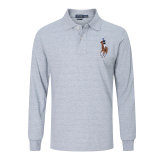 5A Classic Fit Big Pony Mesh Long Sleeve Polo Shirt Grey