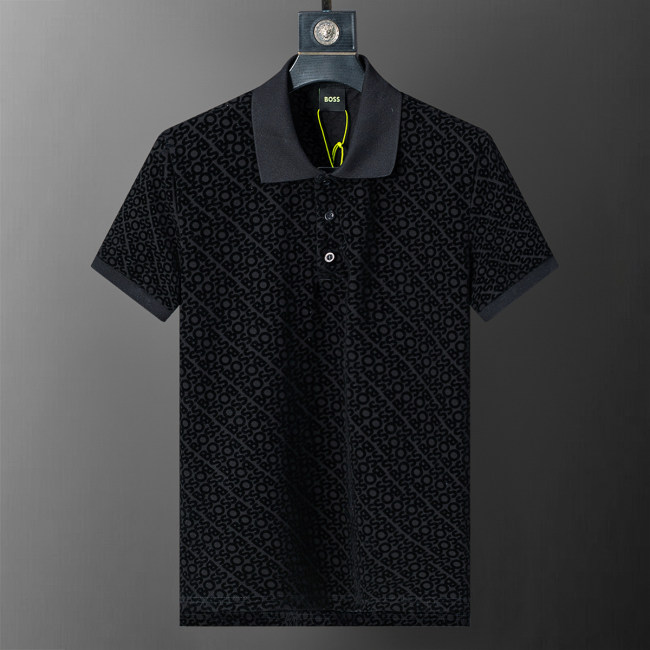 5A Spring Summer Flocked Print Logo Short Sleeve Polo Shirt Black 30109#