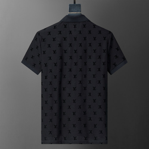 5A Spring Summer Flocked Printed Short Sleeve Polo Shirt Black 30107#