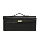 5A Women's Simple Solid Color Kelly Cut Pochette Black