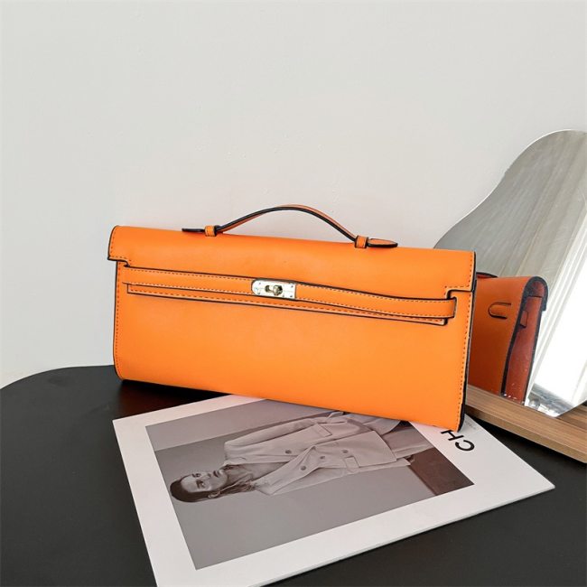 5A Women's Simple Solid Color Kelly Cut Pochette Orange