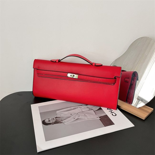 5A Women's Simple Solid Color Kelly Cut Pochette Red