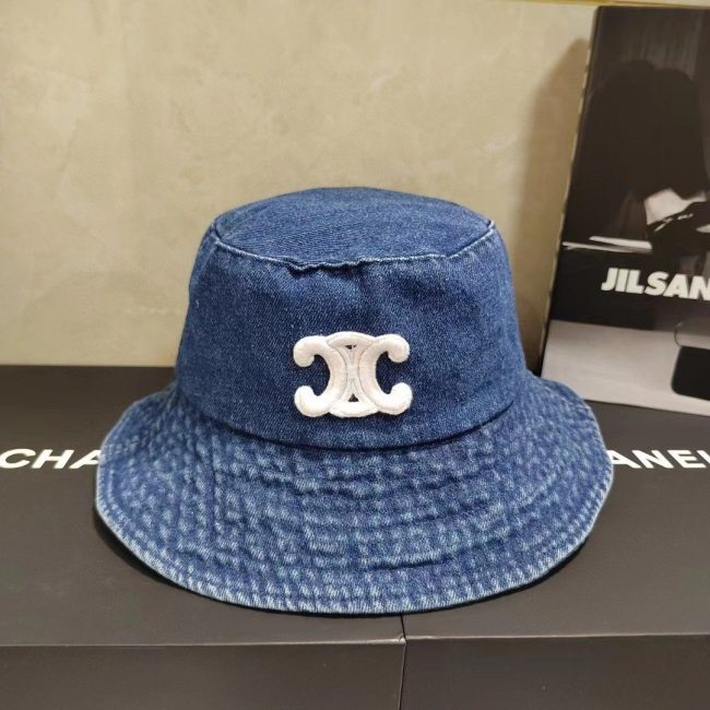 5A Simple Embroidered Logo Denim Bucket Hats Blue