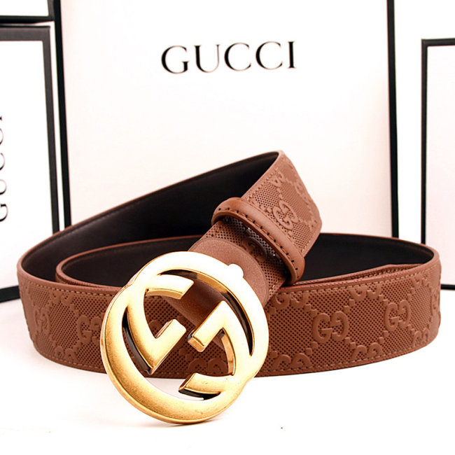 5A GG Signature Slide Buckle Belt Brown 4cm