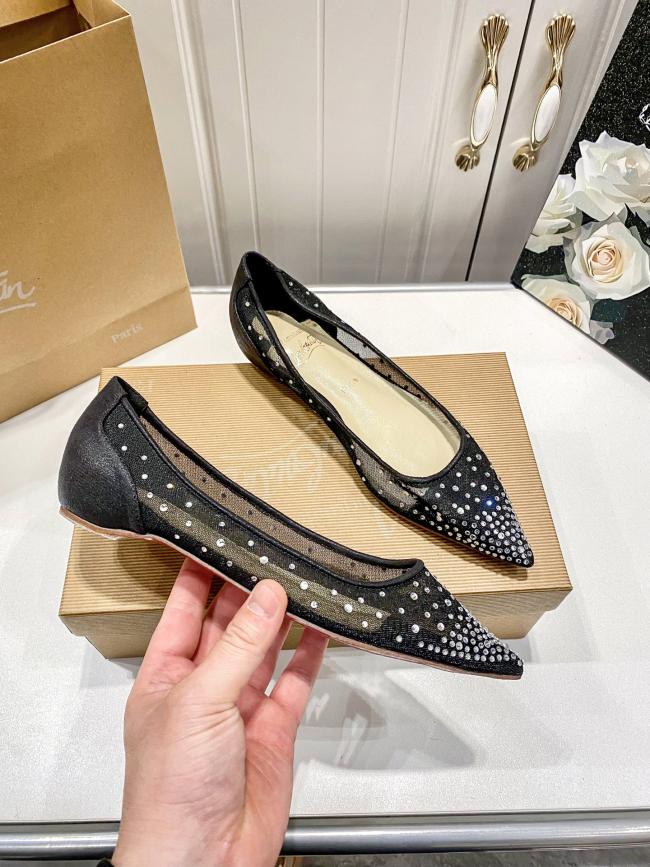 5A Women's FOLLIES STRASS Breathable Pointed-Toe Flats​ Ballet Pumps（Red Bottom）