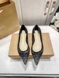 5A Women's FOLLIES STRASS Breathable Pointed-Toe Flats​ Ballet Pumps（Red Bottom）