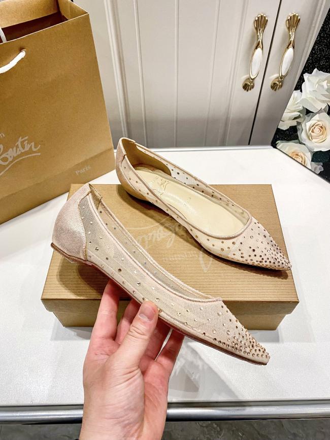 5A Women's FOLLIES STRASS Breathable Pointed-Toe Flats​ Ballet Pumps（Red Bottom）