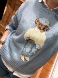 100% Cotton Oversized Soft Crewneck Warm Pullover Sweater Polo Embroidery Bear Loose Fit Jumper