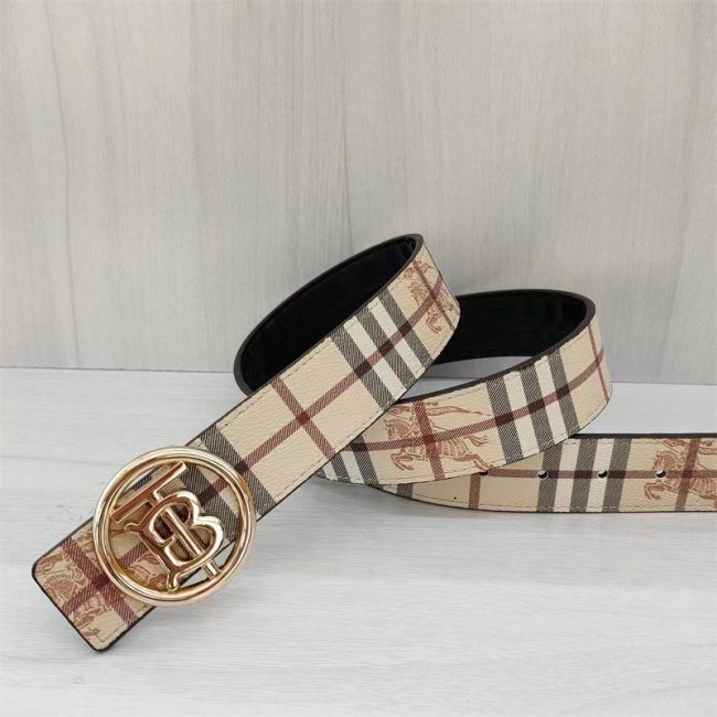 5A Reversible Check Print Leather Belt with Double B Buckle