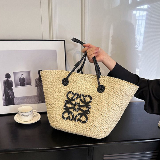 5A Anagram Basket bag in iraca palm and calfskin Tote Bag
