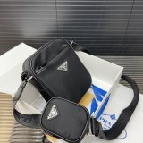 Original Re-Nylon Saffiano Leather Crossbody Bag Convertible Men's Bag Black