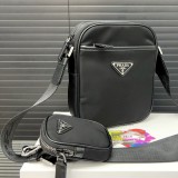 Original Re-Nylon Saffiano Leather Crossbody Bag Convertible Men's Bag Black