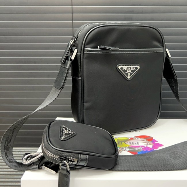 Original Re-Nylon Saffiano Leather Crossbody Bag Convertible Men's Bag Black