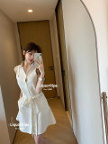 5A Women Oxford Belted Sleeveless Shirtdress
