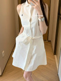 5A Women Oxford Belted Sleeveless Shirtdress
