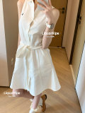 5A Women Oxford Belted Sleeveless Shirtdress