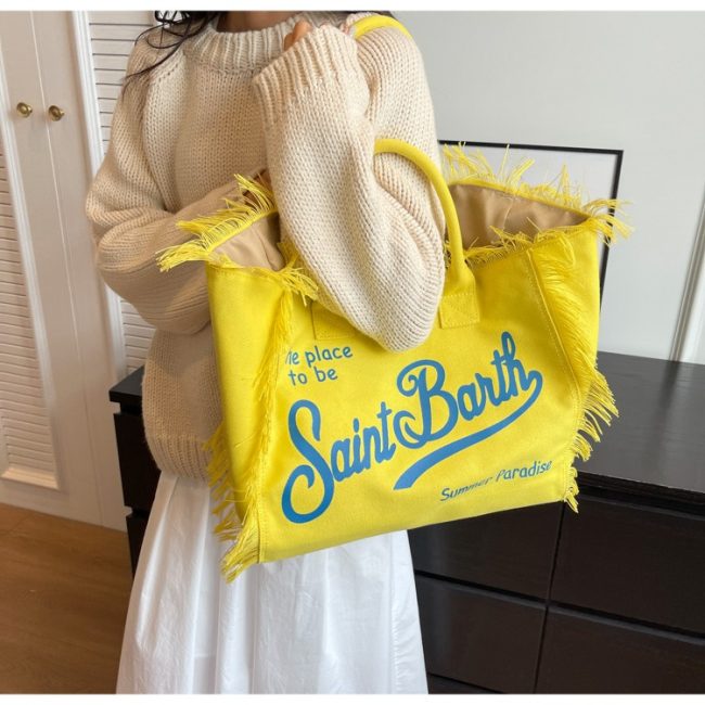 5A Women's Cotton Canvas Vanity Tote Bag Yellow
