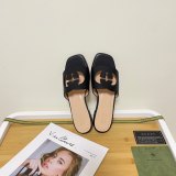 Original  Women's Slides Black Leather with Interlocking G Detail & Canvas Trim