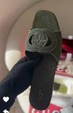 Original Women's Slides Black Leather with Interlocking G Detail & Canvas Trim