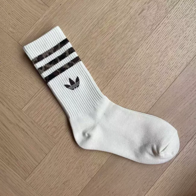 5A Leopard Print 3-Stripes Crew Socks Retro Streetwear Fashion Socks Six-Pair Set
