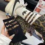 5A Leopard Print 3-Stripes Crew Socks Retro Streetwear Fashion Socks Six-Pair Set