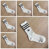 5A Leopard Print 3-Stripes Crew Socks Retro Streetwear Fashion Socks Six-Pair Set