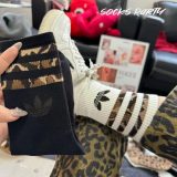 5A Leopard Print 3-Stripes Crew Socks Retro Streetwear Fashion Socks Six-Pair Set