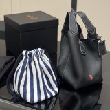 Original Polo Play Small Leather Tote Shoulder Bag Pebbled Full Grain