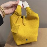 Original Polo Play Small Leather Tote Shoulder Bag Pebbled Full Grain