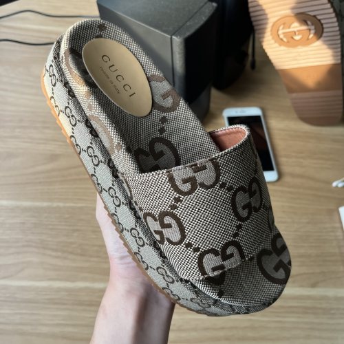 GG Angelina Platform 55mm Embroidery  Slippers Khaki