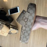 GG Angelina Platform 55mm Embroidery  Slippers Khaki