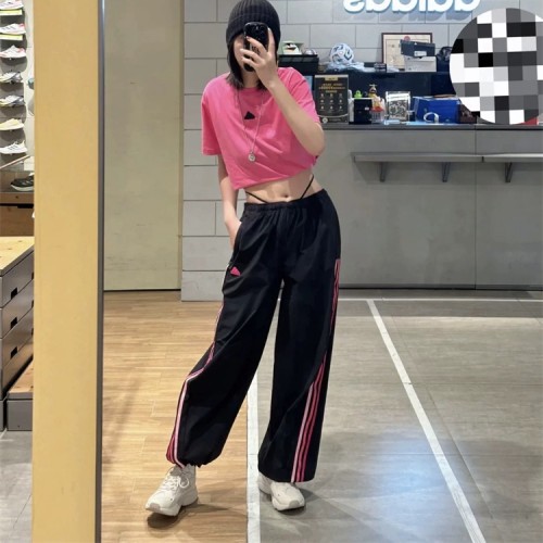 Women's Simple Embroidered Logo Trousers Black ZP-1569