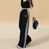 Women's Simple Embroidered Logo Trousers Black WX-2401