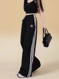 Women's Simple Embroidered Logo Trousers Black WX-2401
