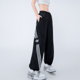 Women's Simple Embroidered Logo Trousers Black 7600