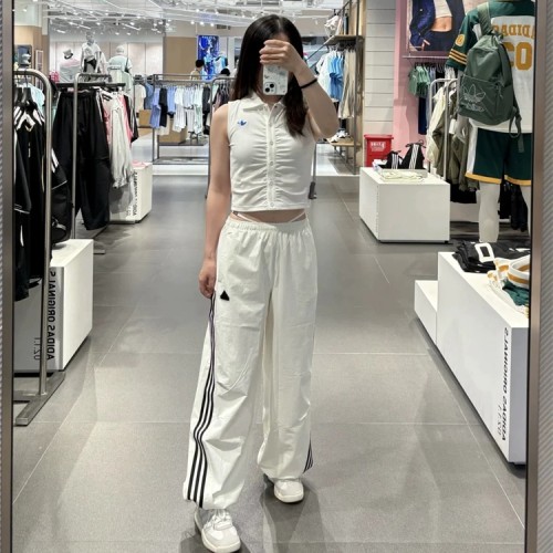 Women's Simple Embroidered Logo Trousers White ZP-1569