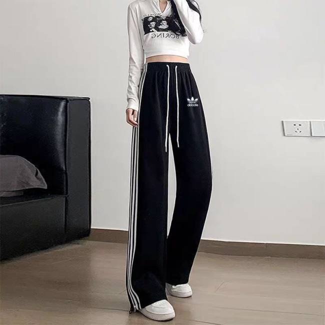 Women's Simple Embroidered Logo Trousers Black