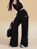 Women's Simple Embroidered Logo Trousers Black WX-2401