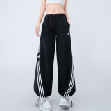 Women's Simple Embroidered Logo Trousers Black 7600