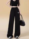 Women's Simple Embroidered Logo Trousers Black WX-2401