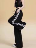 Women's Simple Embroidered Logo Trousers Black WX-2401