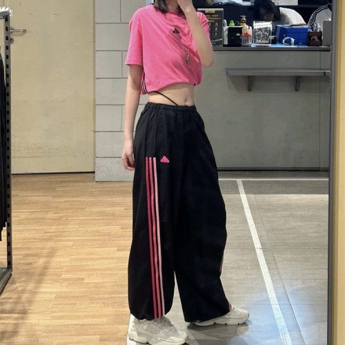 Women's Simple Embroidered Logo Trousers Black ZP-1569