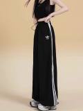 Women's Simple Embroidered Logo Trousers Black WX-2401