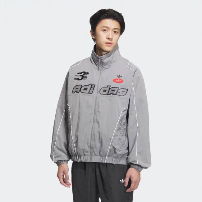 Men Women Embroidered Logo Jacket Grey 8034