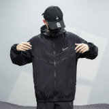 Men's Simple Embroidered Logo Hooded Jacket Black 4727