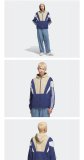 Men Women Simple Logo Hooded Jacket Blue Beige KC3125