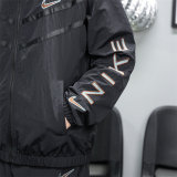 Men's Simple Embroidered Logo Hooded Jacket Black 4727