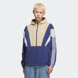 Men Women Simple Logo Hooded Jacket Blue Beige KC3125