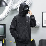 Men's Simple Embroidered Logo Hooded Jacket Black 4727