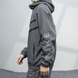 Men's Simple Embroidered Logo Hooded Jacket Grey 4727